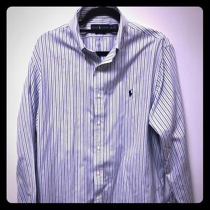 Polo Men’s Button Down Blue Vertical Striped XL